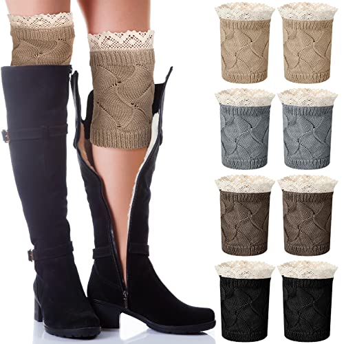 Mepase 4 Pairs Women Boot Cuffs Winter Leg Warmers Crochet Cable Knit Boot Toppers Boot Socks For Christmas Gift, 4 Colors #TOP27
