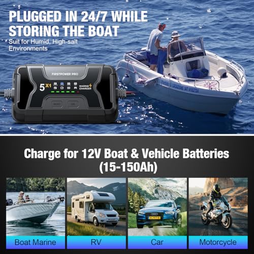 Marine Battery Charger 5X1: 1-Bank, 5A Onboard Battery Charger - 5A Per Bank, 12V Waterproof Boat Batter Charger for SLA/AGM, Lithium, Calcium - Charged 24/7 by FirstPower Pro - Image 5