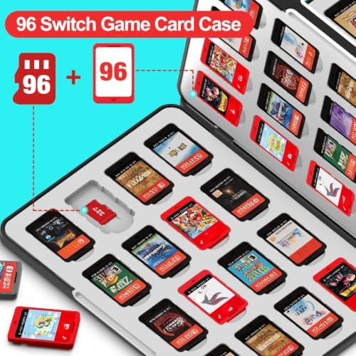 ASTONEY 96-Slot Magnetic Game Cartridge Case Compatible with Nintendo Switch 2 & Switch OLED – Patterned Black ABS Organizer with Secure Silicone Tray for Travel, Display & Collection Storage — view 2