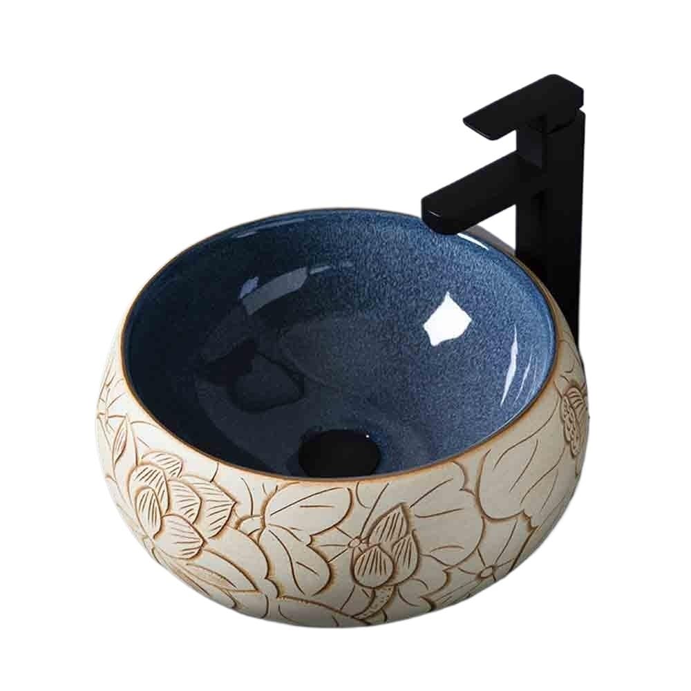 Gljtuo Countertop Basin Ceramic Outdoor Indoor Bathroom Vintage Pedestal Basin With Accessories Patio Wash Basin Round Vessel Sink