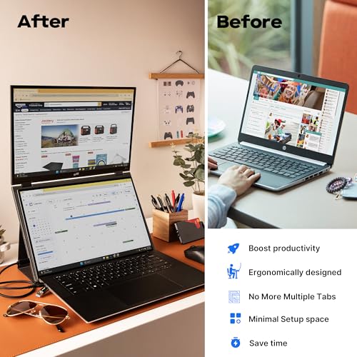 Image of Mobile Pixels Duex Float 2 Pro 16 inch 2.5K Portable Laptop Monitor, Ultra-Thin Dual Laptop Screen Extender with Built-in Kickstand, USB-C /HDMI Plug and Play, Built-in Speakers, for Mac, Windows, Phone