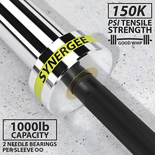 Synergee Open 15Kg Women’s Black Phosphate Shaft And Chrome Sleeve Olympic Barbell. Rated 1000Lbs For Weightlifting, Powerlifting And Crossfit #TOP2