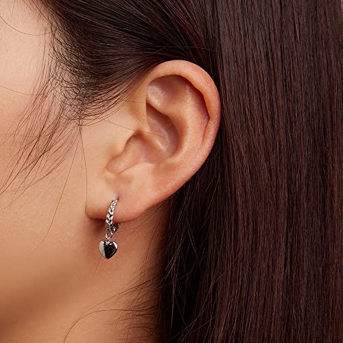 Cute Heart Dangle Hoop Earrings 925 Sterling Silver For Women Teen Girls Love Hearts Drop Cartilage Small Huggie Hoops Earring Hypoallergeni Piercing Cuffs Fashion Jewelry Gifts Valentine's Day #TOP1