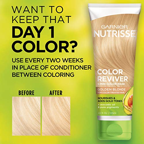Image of Garnier Nutrisse 5 Minute Nourishing Color Hair Mask with Triple Oils Delivers Day 1 Color Results, for Color Treated Hair, Golden Blonde, 4.2 Fl Oz