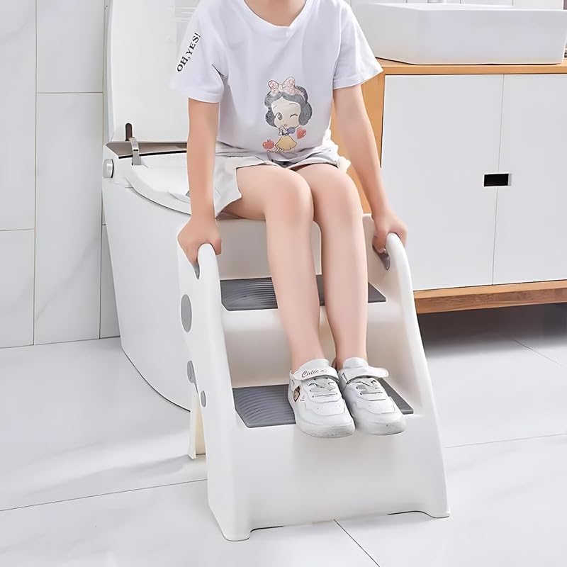 Image of Foldable Portable 2 Step Stool for Toddlers | Lightweight Non-Slip Kids Stool with Handle, for Kids | Toddler for Kitchen, Bedroom and Counter Sink (1 Pcs)