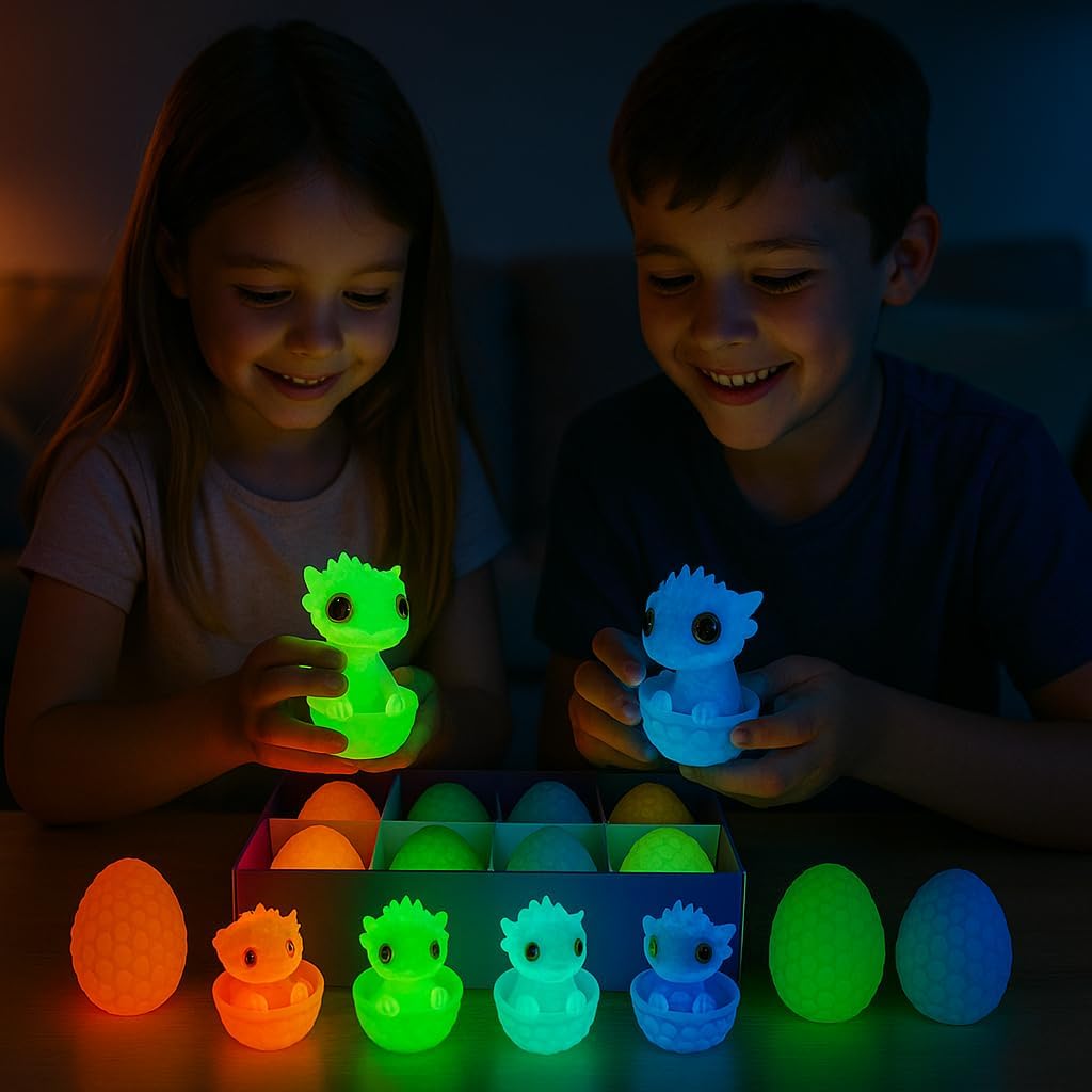 10 Pack Glow in The Dark Dragon Eggs with Tray – 3D Printed Articulated Dragons, Flexible Fidget Toy Set with Textured Skin and Marble Eyes – Surprise Party Favor Gift for Kids and Collectors - Image 8
