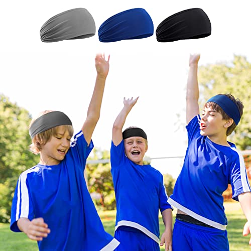 Image of Zhanmai 12 Pieces Boys Headbands 16 Inch Kids Sweatbands, Soft Athletic Sports Head Sweatband Headbands Wicking Elastic Hairband for Girls and Boys