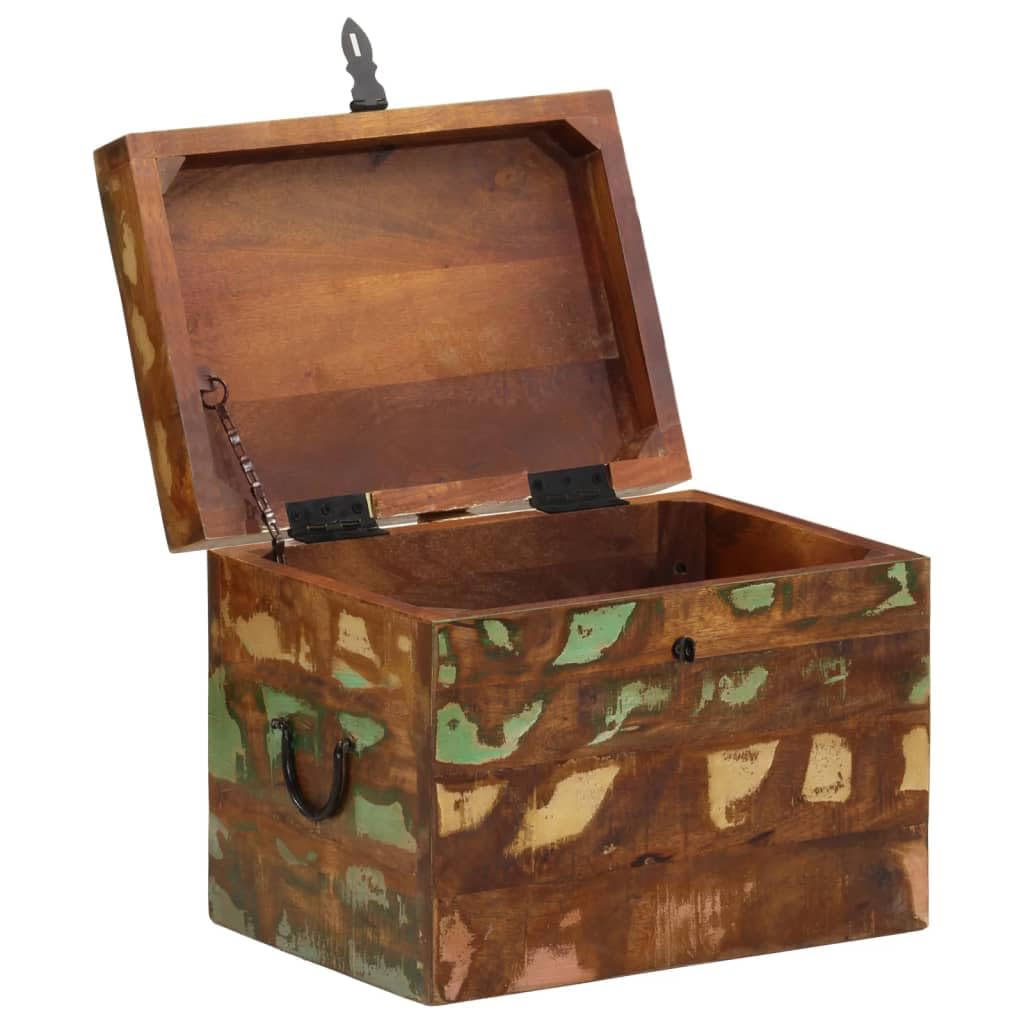 Baúl de madera reciclada, estilo antiguo, sólido, resistente y duradero, almacenamiento para el hogar, hecho a mano con carácter vintage, grano único y agujeros para clavos