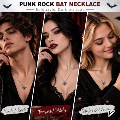 Halloween Vampire Bat Necklace, Red Crystal Gothic Pendant Necklace for men - image 7