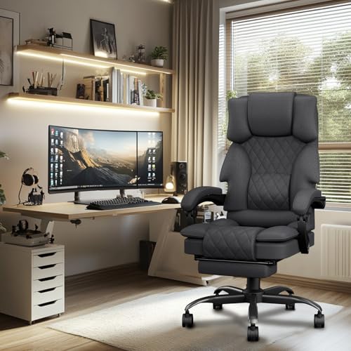 Office Chair, Ergonomic Office Chair with Footrest ＆ Wide Seat, Fabric Big and Tall Computer Chair for Adults, Adjustable Height Desk Chair, Heavy Duty Executive Recliner, 350LBS,  image 6