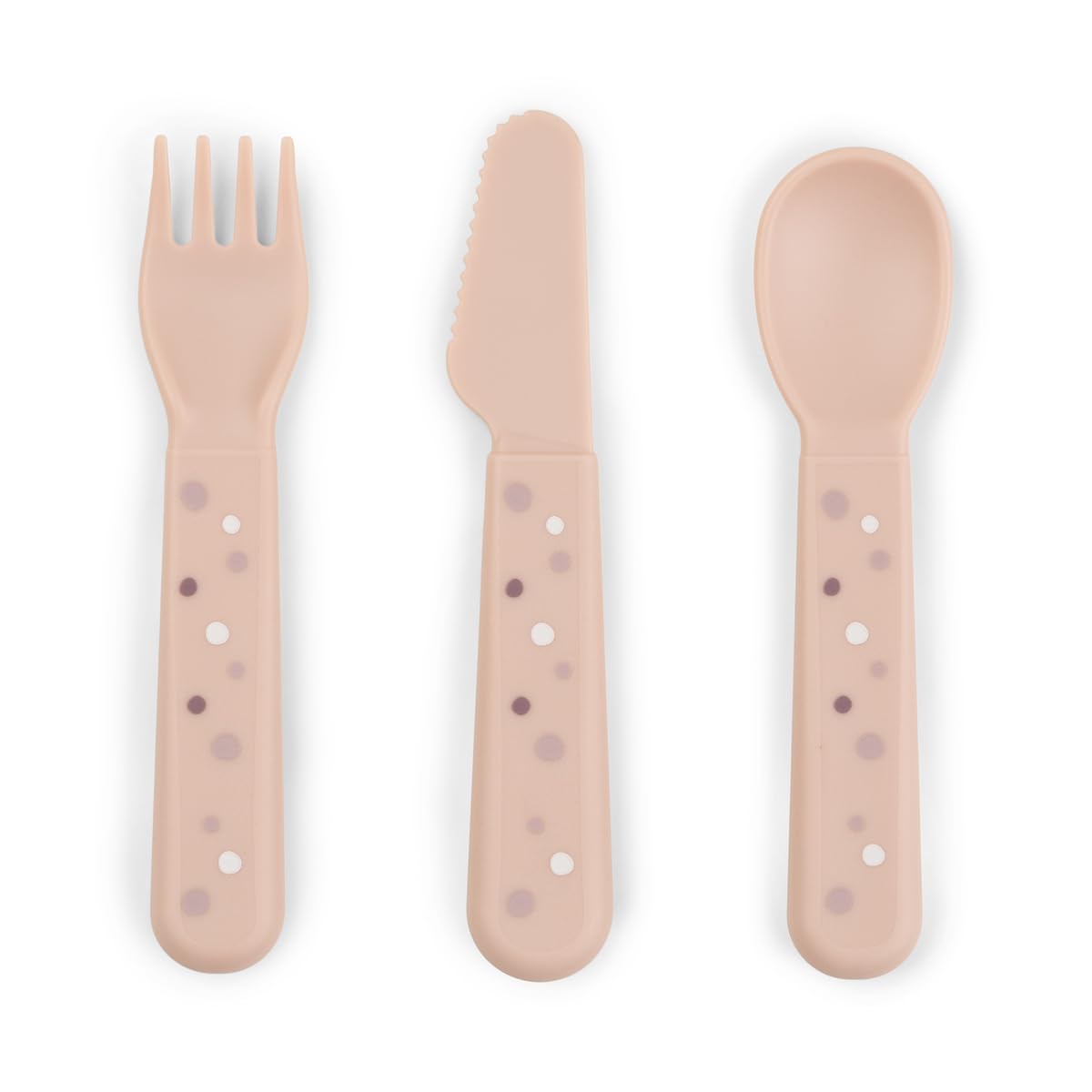 Foodie Cutlery Set Happy Dots Powder – Toddler Forks and Spoons for Self-Feeding – Safe, Easy-to-Clean Utensils