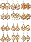 12 pares de pendientes africanos de madera colgantes bohemios colgantes ligeros estilo étnico pendientes de madera para mujeres