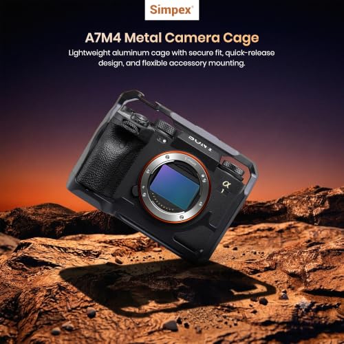 Image of Simpex A7M4 Metal Cage for A7M4, A7R4A, A1, A9II, A7S3, A7R5, A7IV Built-in Quick Release Plate for Arca-Type, Filmmaking Video Cage with Shoe Mount, 1 /4 inch & 3 /8 inch Threaded Holes
