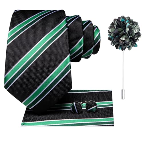 Image of Hi-Tie Men's Tie Lapel Pin Set Pocket Square Cufflinks Formal Woven Silk Tie Sets Wedding Party
