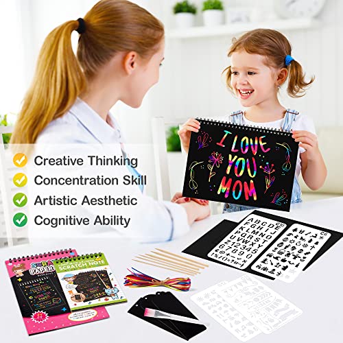 Mocoosy 140Pcs Rainbow Scratch Paper Set, Magic Scratch Art Deluxe Combo With Case, Include Black Scratch Off Sheets, Scratch Notebook, Scratch Bookmarks For Kids Art Craft Kit Birthday Gifts #TOP3