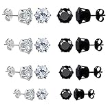 JOYA GIFT White Gold Plated Womens Mens Round Stud Earrings Black Clear Cubic Zirconia Inlaid, 8 Pai