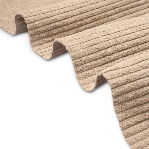 Image of Encasa XO Corduroy Fabric by the Meter, 59 inch Wide Premium 238 GSM Polyester Upholstery & Sewing Material, Soft Ribbed Khaki Fabric for Sofa /Cushion Covers, Trousers, Curtains & DIY Crafts