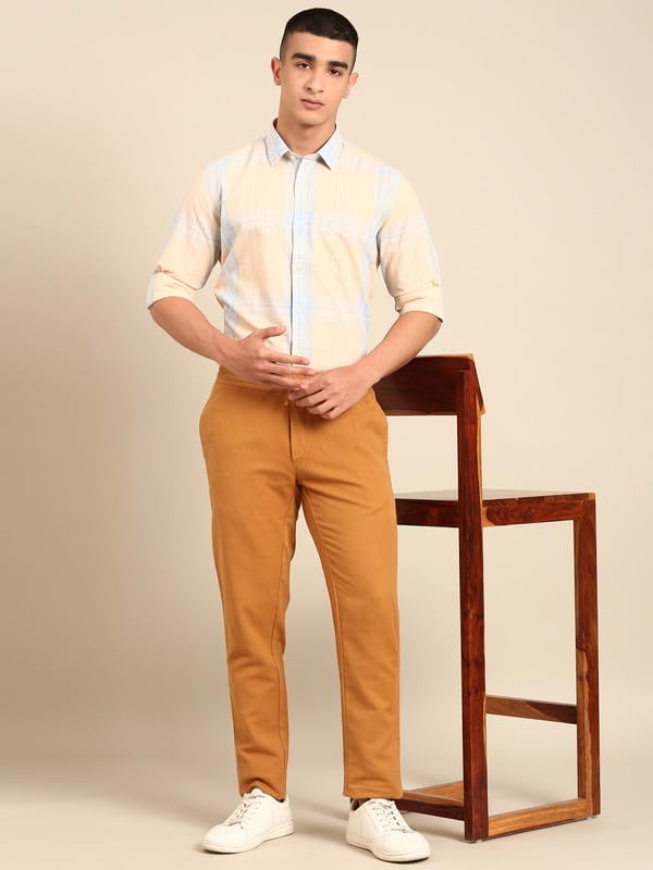 Image of Cavallo by Linen Club Men's Blended Linen Checked Contemporary Fit Full Sleeve Casual Shirt