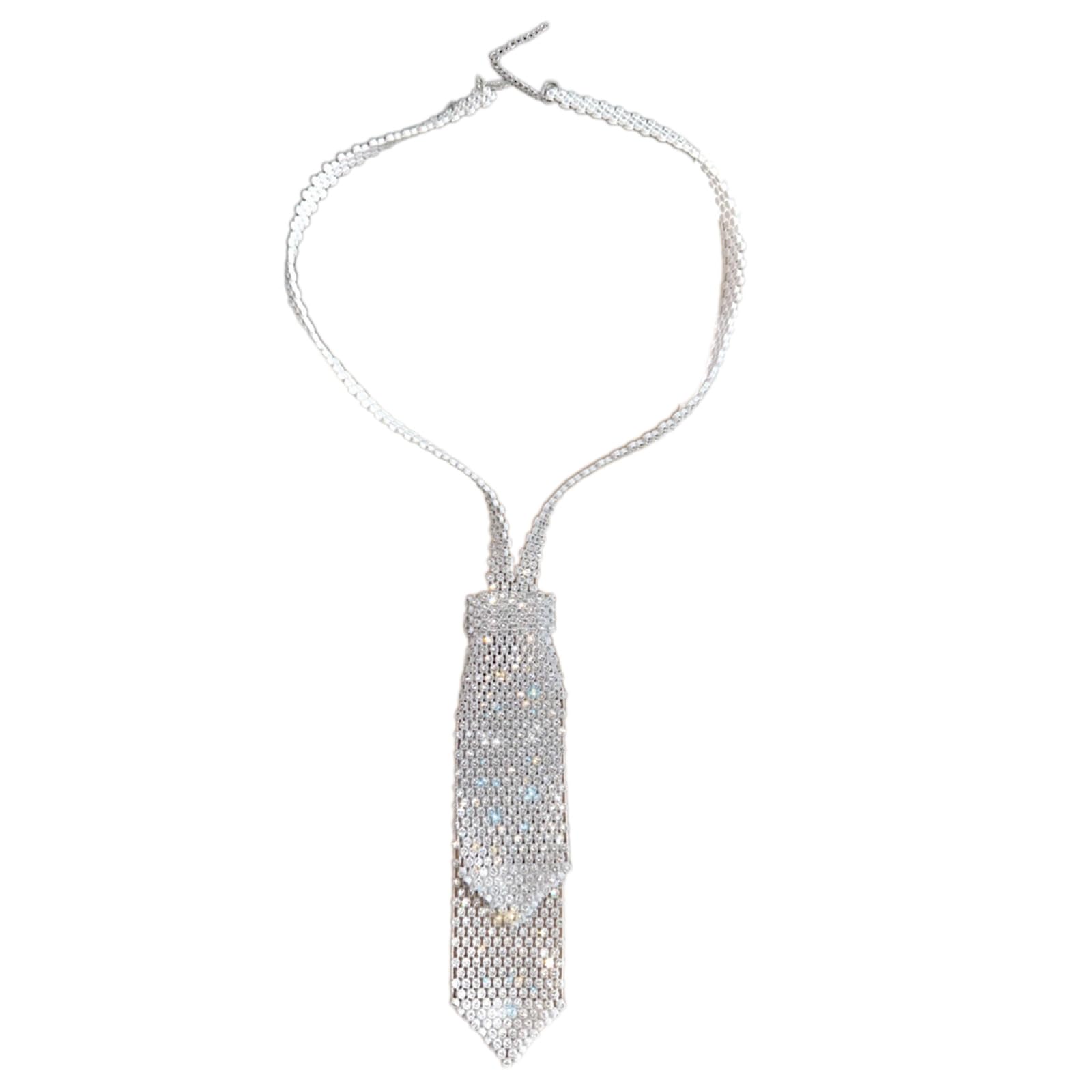 MICFENY Elegant Tie Necklace with Sparkling Rhinestones for Formal Occasion Uniform Tie Punk Jeweled Necktie