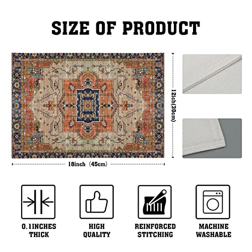 Image of Aztec Terracotta Boho Placemats Set of 6 Vintage Rust Retro Carpet Linen Washable Kitchen Dining Table Mats Stain Heat-Resistant Desktop Decor Place Mats for Home Party Indoor 12x18 Inches
