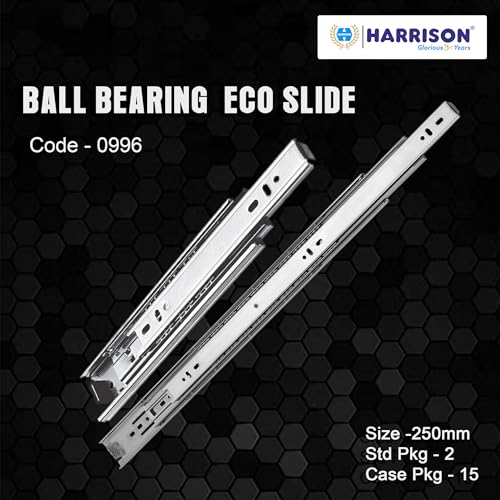 Image of Harrison Telescopic Ball Bearing Eco Slide 0996 | Drawer Channel Stainless Steel | 10 inch Soundless Modular Kitchen Drawer Slides | Rust Free | Load Bearing Capacity 35 kg | Furniture Hardware