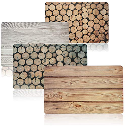 COM-FOUR® 4x Mantel decorativo para mesa, capa inferior en apariencia de madera - posavasos lavables, juego de mesa con piso de corcho - mantel individual [la selección varía]