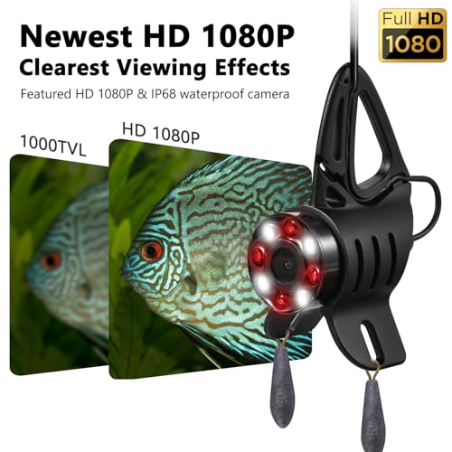 Image of MOOCOR 2023 Underwater Fishing Camera with AV & HDMI Port, HD 1080P, Connect with Your Own TV /Sonar, Ice Fishing Camera Underwater System, IR /LED White Lighting Mode (20m /66ft)