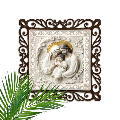 Image of jesus holy family photo frame painting wall hanging home decoration for wall (12inch x12inch) (JIS 061) laser cut