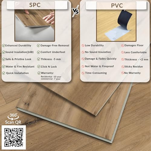Image of Plantex Interlocking Sound Insulated Flooring Plank /SPC Tile for Floor /Click N Lock Wooden Flooring for Livingroom /Kitchen-30 Square Feet /10 Tiles,Aurora Craft-DIY Installation(Water&Fire Resistant)