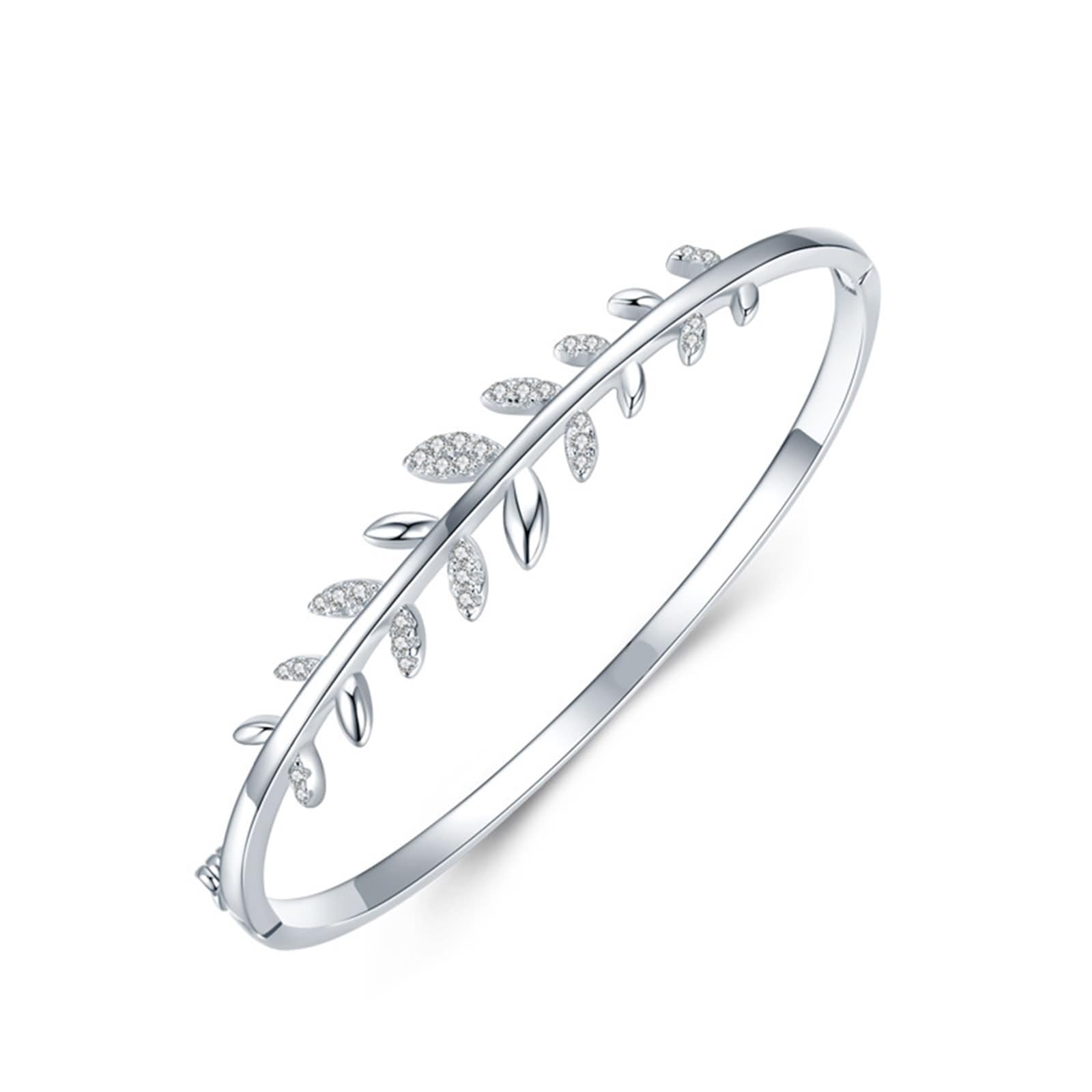 Friendship Bracelet Kit, bransoletka damska z liśćmi z okrągłym diamentem białe złoto/platyna 950