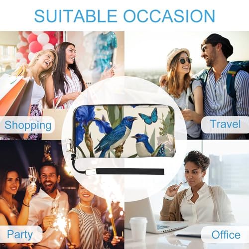 Botanical Blue Birds And Butterflies PU Leather Clutch Long Bifold Wallet, Coin Purse Credit Pass Case, Durable Card-Holder Money Storage for Women Men 5