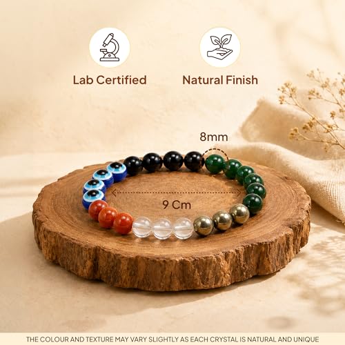 Image of Dhan Dhara Bracelet | Wealth Growth & Financial Progress | Red Jasper, Clear Quartz, Pyrite, Green Jade, Black Tourmaline, Evil Eye | Temple Blessed & Energized | For Men & Women | Certified Natural Crystals