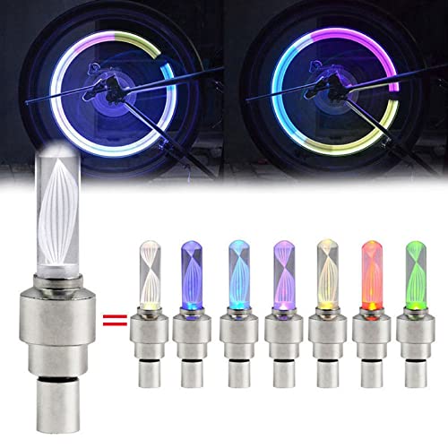 Led Bike Wheel Lights Car Tire Tyre Valve Cap Bicycle Tyre Light 2 Pcs Motorcycle Spoke Lamp Flash LED Lights Waterproof Valve Stems Caps Accessories for Men Women Kids Colorful (Silver)