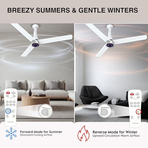 Image of Polycab Wizzy Prime 1200mm BLDC Ceiling Fan with remote|BEE 5 Star Rated, Higher Air Delivery|LED Indicator,Reverse,Boost,Sleep and Breeze Mode |3 Years Warranty (Matt White)