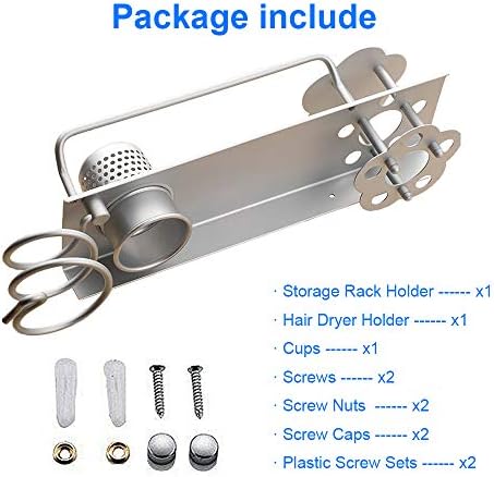 Hair Dryer Holder Wall Mount, Towel Toothbrush Toothpaste Perfume Comb Blow Dryer Holder Organizer Storage Hanging Shelf Rack Stand, Bathroom Organizer with Towel Holder, Upgrade Space Aluminum