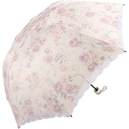 Women Floral Lace Parasol Sun Protection Anti-UV Waterproof Folding Umbrella