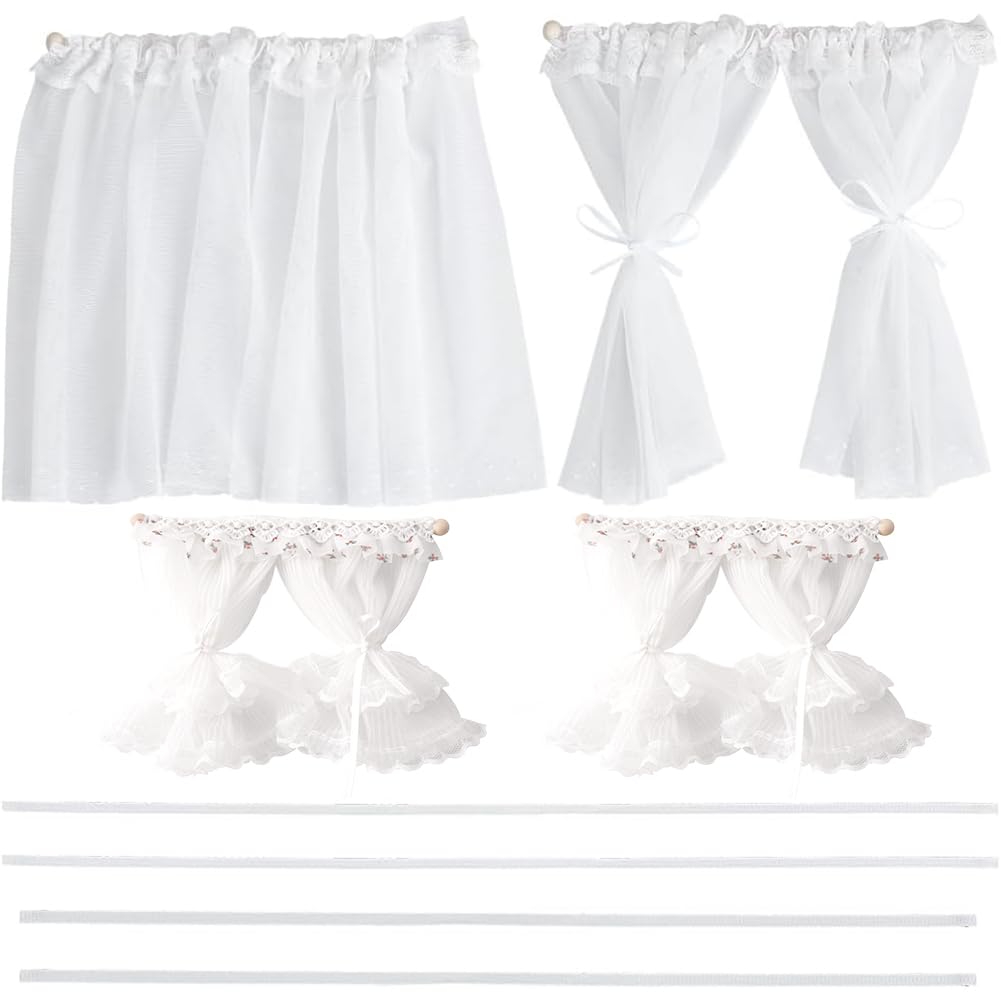 Set Di 2 Tende In Miniatura Per Casa Delle Bambole - Finestre Con Persiane In Legno E Cotone - Accessori Decorativi