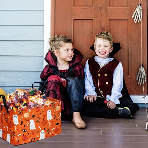 Image of Rectangle Pumpkin Ghost Pattern Gift Storage Basket Home Shelf Storage Basket Organizer Box Clothes Laundry Hamper Nursery Basket Laundry Basket with Handles