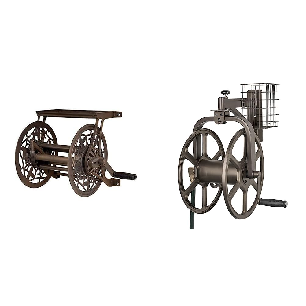 AMES 2398110 NeverLeak Decorative Wall Mount Hose Reel, Brown & Liberty