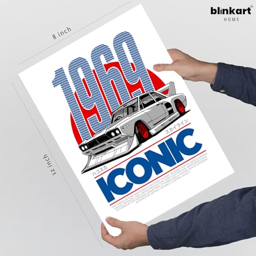 Image of BLINKART Nissan Skyline (1969) CarFramed Posters Gift Items Boys Room Wall Decoration Bedroom Office Studio Synthetic Wood Frame & Acrylic Glass Ready to Hang - 12x8 Inch, (A4 Size) - CAR-175
