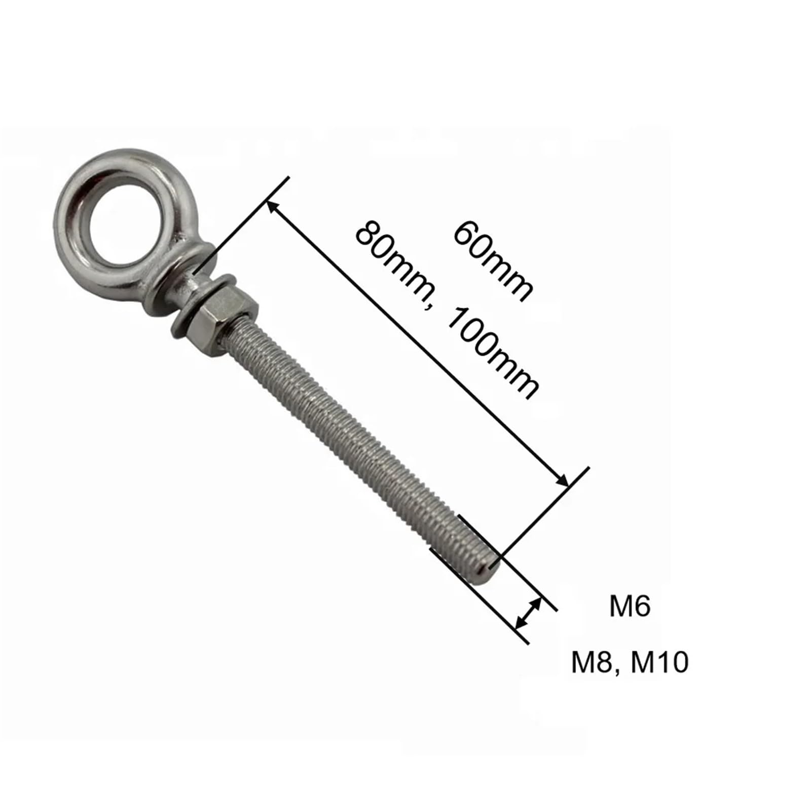 Cancamos metalicos 5 pernos de ojo elevación hombro largo con tuerca acero inoxidable 316 M6 M8 M10(M10X100)