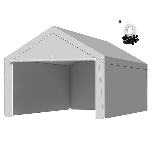 VEVOR Carport Replacement Canopy Cover, 12 x 20 ft Potable Garage Tent Top Tarp with Sidewalls, UV-Resistant & Waterproof, Heavy Duty Car Shelter Tarp with Ball Buggees, Grey, Frame Not Included