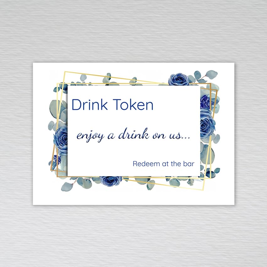 Webspectations Pack of Drinks Token: Navy Rose with Dusty Blue Eucalyptus Wedding Drinks Token (Pack of 50 without Envelopes)