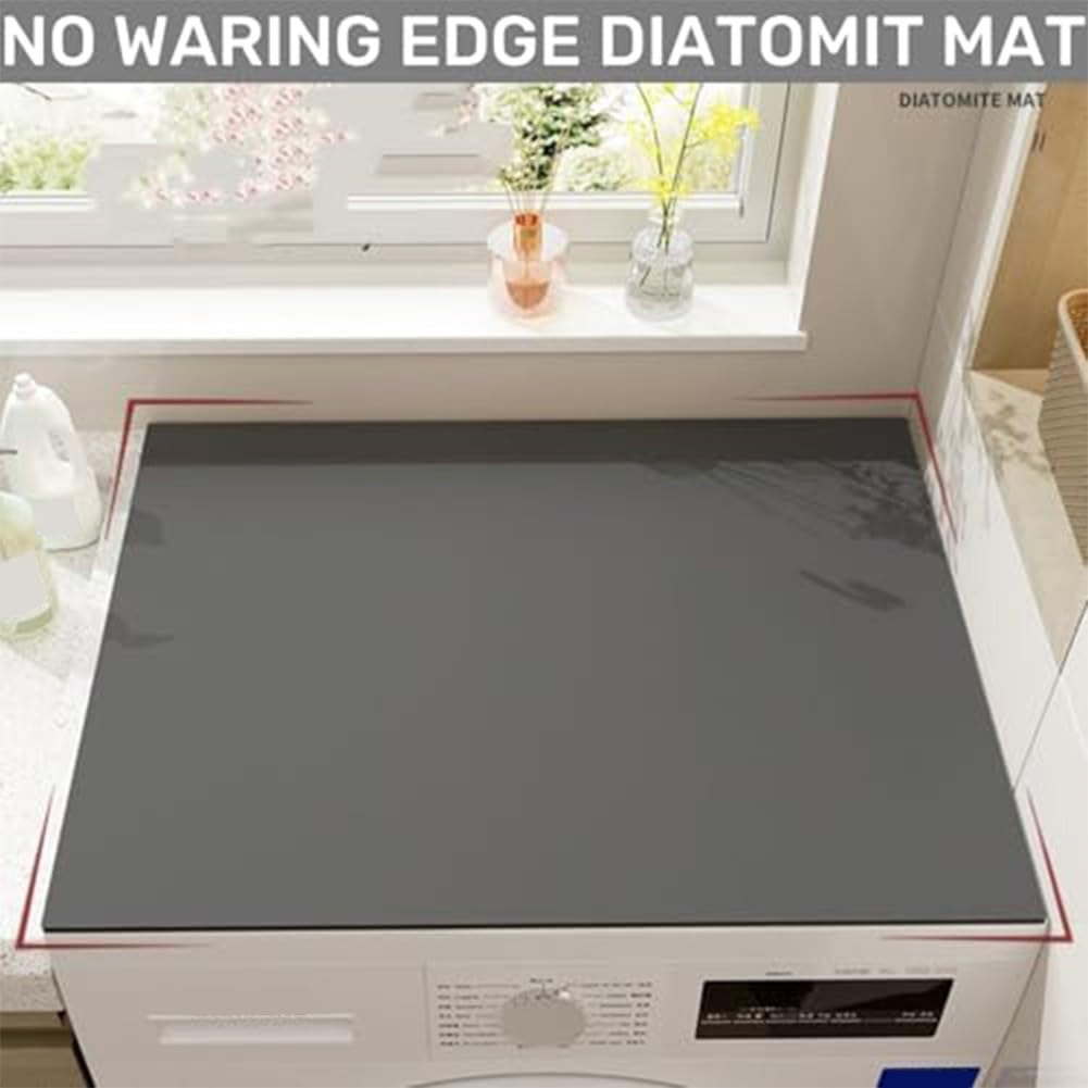 Housse et tapis pour machine à laver et sèche-linge, 61 x 50,8 cm, antidérapant, imperméable, séchage rapide, tissu de diatomée pour cuisine ou buanderie, gris
