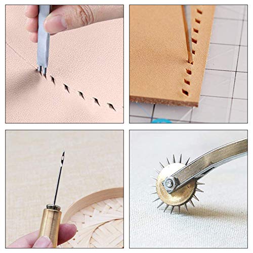 Patioer 52 Pcs Leather Tools Kit with Stitching Groover, Prong Punch and Leather Working Saddle Making Stamps Tools Set for DIY Leathercraft - Thumbnail 4