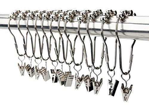 Shower Curtain Hooks Rings with Clips Hanger Clips Hanger Hooks Laundry Hooks Laundry Hanger Hooks Clips Stainless Steel Set of 12