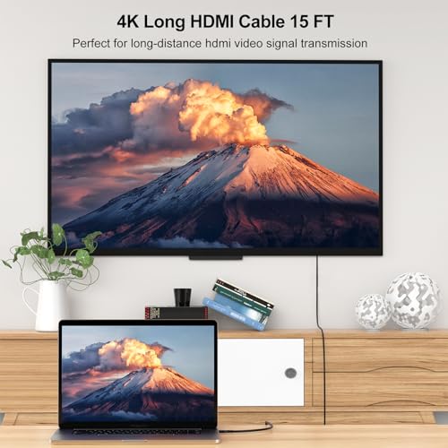 Image of 4K Long HDMI Cable 15 FT 2-Pack, HDMI to HDMI Cable 15 Foot High Speed HDMI 2.0 Cord 4K@60Hz, 2K 1440P@144Hz, 1080P, HDCP 2.2, HDR, 3D, ARC & Ethernet for HDTV, Laptop, Monitor, PS5, PS4, Xbox