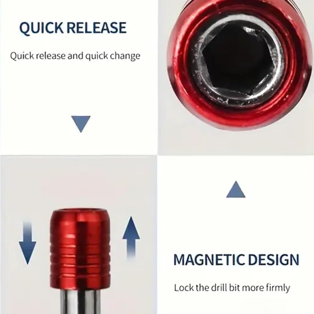 3-Piece Magnetic Bit Holder Extension Set, Quick Release Universal Impact Drill Adapter for Home DIY Projects（Red） view 3