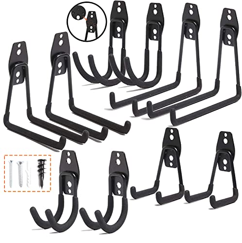 NETWAL Garage Hooks 10 Pack Storage Organization, Heavy Duty Wall Mount Steel Hook for Organizer Power Tools, Ladders,Bicycles,Garden Black