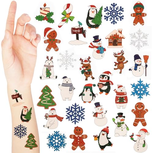 Nosiny 240 Pcs Christmas Temporary Tattoos, Winter Glitter Tattoos
